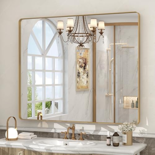 40x36 Inch Brushed Gold Framed Mirror by CHARMOR