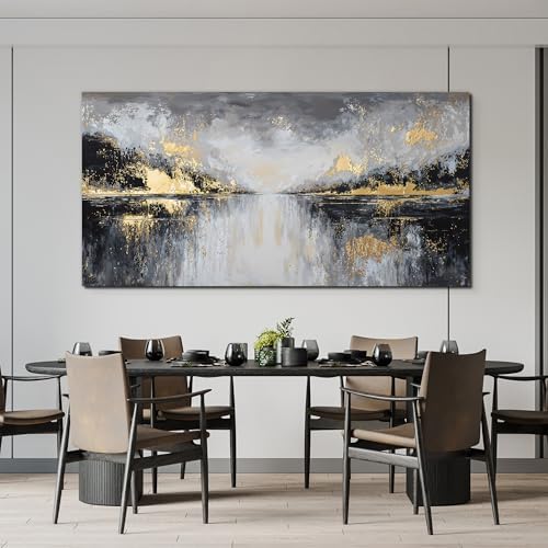 YISXINOAG Black Gold Abstract Wall Art Modern Canvas Artwork Print 29"X58" - Image 5