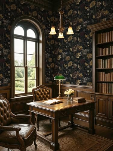 Ismoon Vintage Floral Peel and Stick Wallpaper Dark Black Contact Paper - Image 5