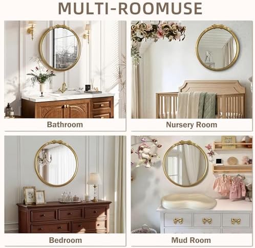 Gold Round Bow Mirror French Baroque Metal Frame Room Wall Decor 28" - Image 2