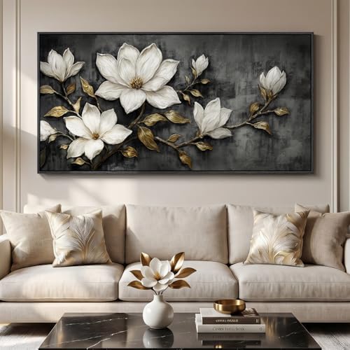 Large Framed Black and White Floral Wall Art by Cuspin