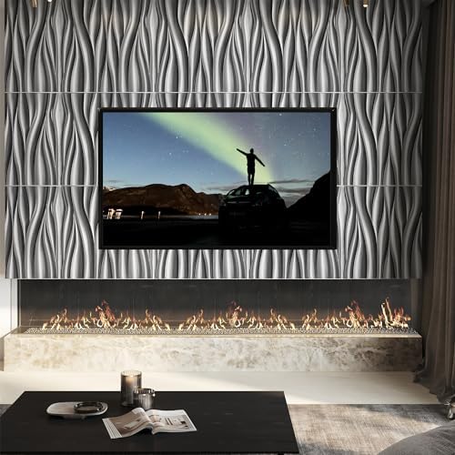 STICKGOO Wave 3D Wall Panels, Brushed Silver, 19.7''x19.7'' - Image 2