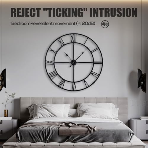 48 Inch Large Silent Wall Clock, Easy Assembly Roman Numeral Black - Image 4