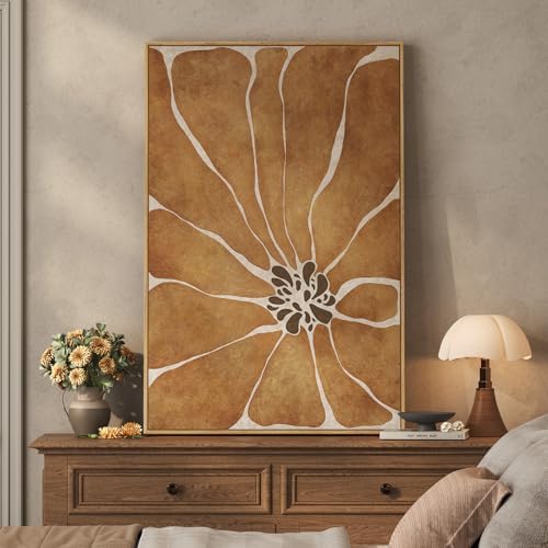 Large Framed Boho Abstract Brown Floral Wall Art by Cuspin