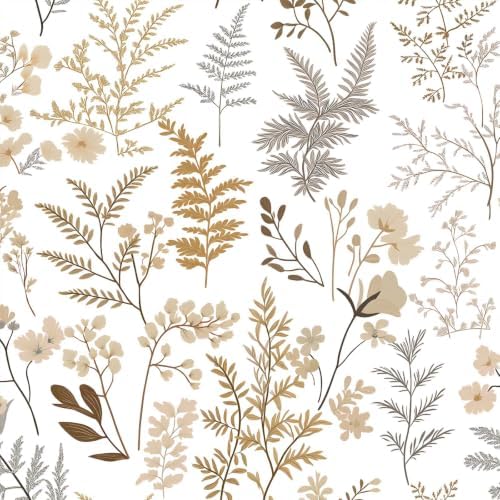 Beige Vintage Botanical Peel and Stick Wallpaper, 17.7"x 124" by Akodm