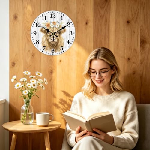 Highland Cattle Wall Clock Silent Non-Ticking 12" - Image 7