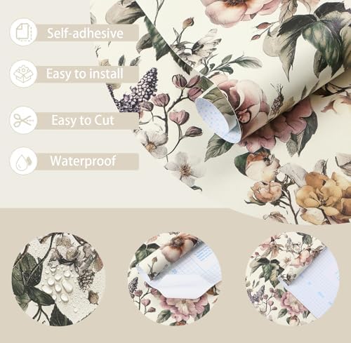 Toduso Peel and Stick Wallpaper Vintage Floral Contact Paper Removable Wall - Image 2