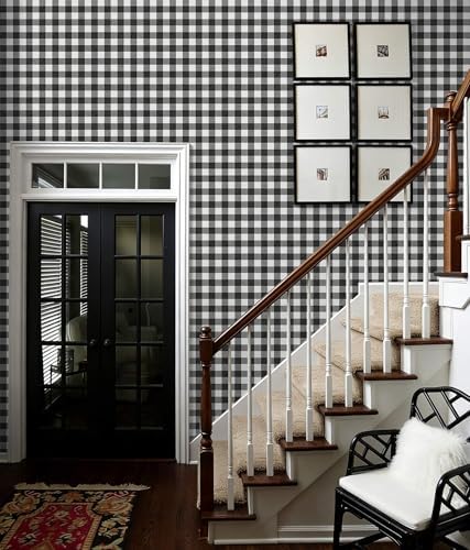 Heroad 17.3"x196" Plaid Peel and Stick Wallpaper Black and White Wall Paper - Image 6