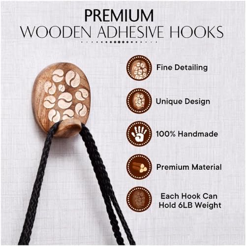 Indian Shelf 24 Pieces Wooden Adhesive Wall Hooks - Image 5