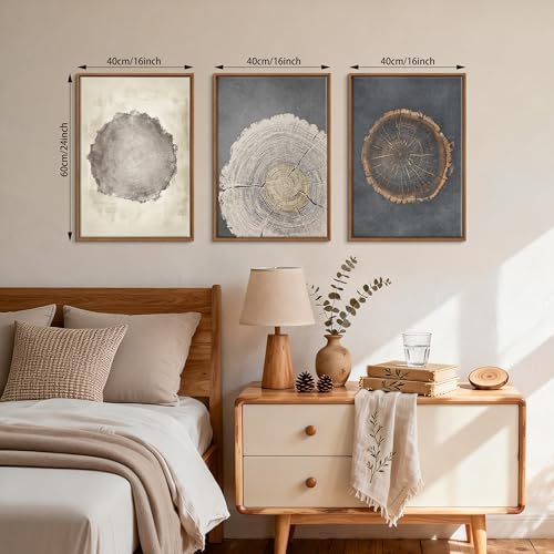 3Pcs Neutral Tree Ring Framed Canvas Wall Art Beige Gray Paintings 12"x16" - Image 4