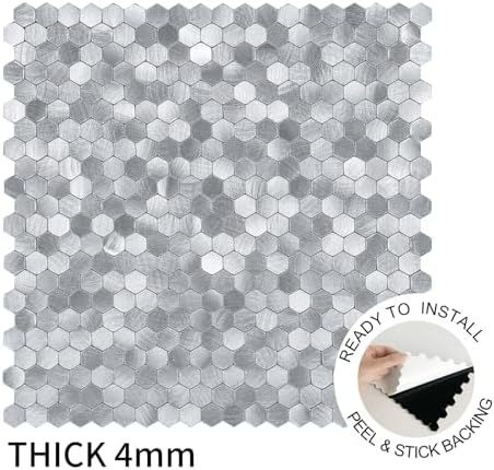 Select 5 Pack Hexagon Peel and Stick Backsplash Tiles, Brushed Nickel - Image 4