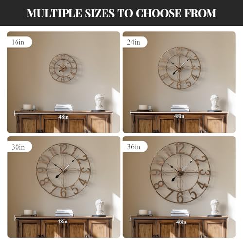 Cuspin 30 Inch Large Wall Clock Bronze Rustic Metal Decorative Clock - Image 6