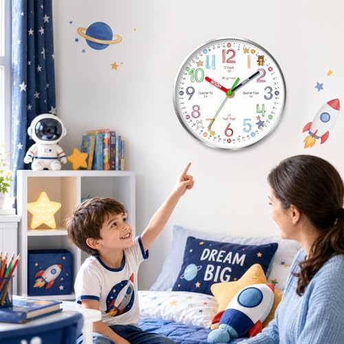 Roymnie Wall Clock Learning Non-Ticking Battery Operated Silent Colorful - Image 6