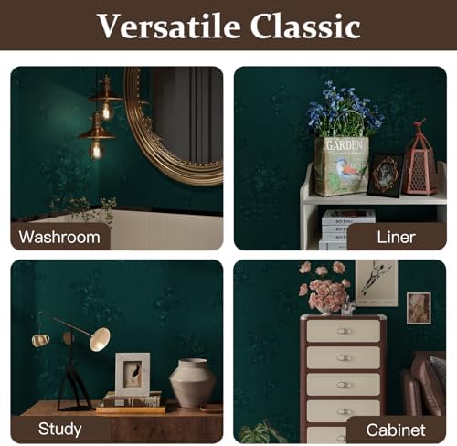 Dimoon 17.7''x78.7'' Green Peel and Stick Wallpaper Gothic Floral Wall Paper - Image 5