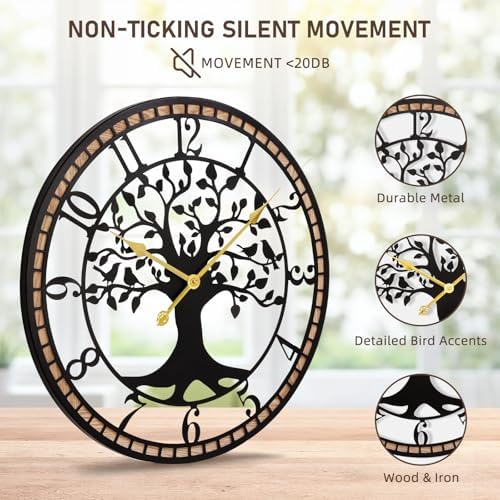 14" Farmhouse Bird Branch Wall Clock - Image 3