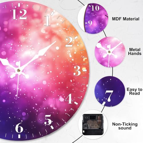 12" Silent Wall Clock, Round Wall Clock, Colorful Starry Sky - Image 3