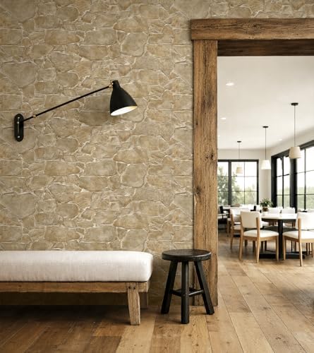NextWall Harry & Grace Faux Fieldstone Vinyl Peel and Stick Natural Wall - Image 3
