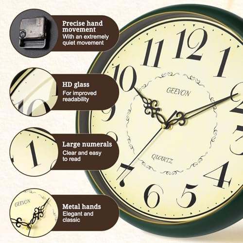 Geevon 12" Silent Wall Clock, Retro Battery Operated Decorative Clock - Image 2