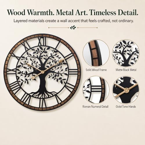 24 Inch Large Modern Metal Tree Wall Clock - Image 5