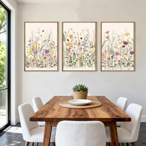 BINCUE Wildflower Wall Art Large Floral Wall Painting Neutral Print Pictures - Image 4