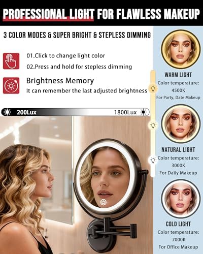 10" Large Brass 5X Magnifying Makeup Mirror Wall Mounted - Image 4