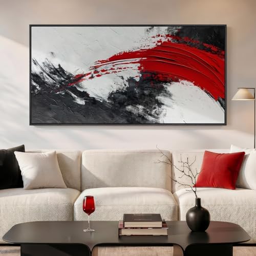 Extra Large Framed Red Black White Abstract Wall Art by Cuspin