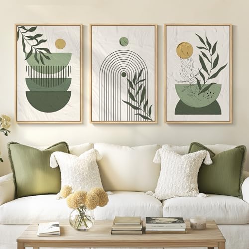 Framed Sage Olive Green Boho Botanical Abstract Wall Art Bedroom, 16x24 In by Cuspin
