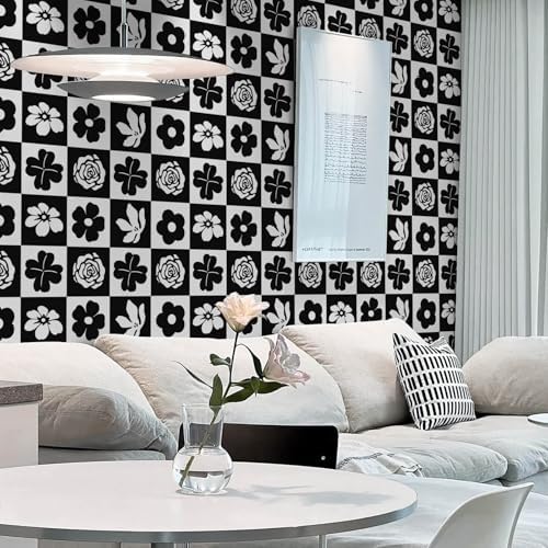 Heroad Peel and Stick Wallpaper Modern Contact Paper Black and White Floral - Image 2