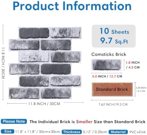 COMSTICKC 3D Faux Brick Wall Panels Peel and Stick - Image 4