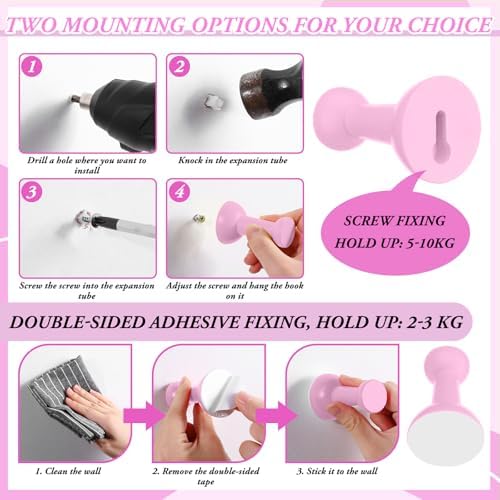 6 Pack Cute Wall Coat Hooks Gradient Pink Wooden Adhesive Coat Hanger Pushpin - Image 4