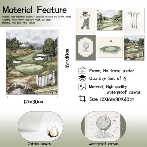 Mynotix Golf Nursery Canvas Poster Set of 6, Vintage Baby Boy Golf Sport Wall - Image 4