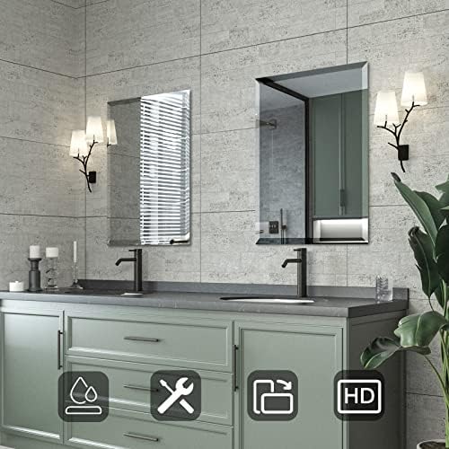 Mirrorons Beveled Mirror 20x28 Frameless Bathroom Wall Mirror Shatterproof - Image 2