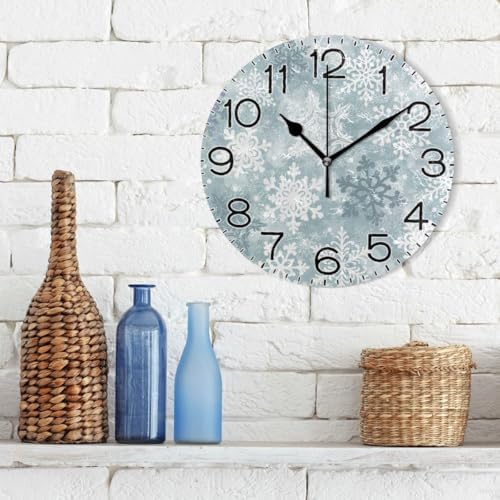 ALAZA Silver Snowflakes Winter Christmas Wall Clock Battery Operated Non - Image 3