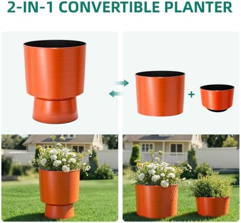 16.8" Planters for Outdoor Plants, Large Urn Flower pots S/2 - Image 5