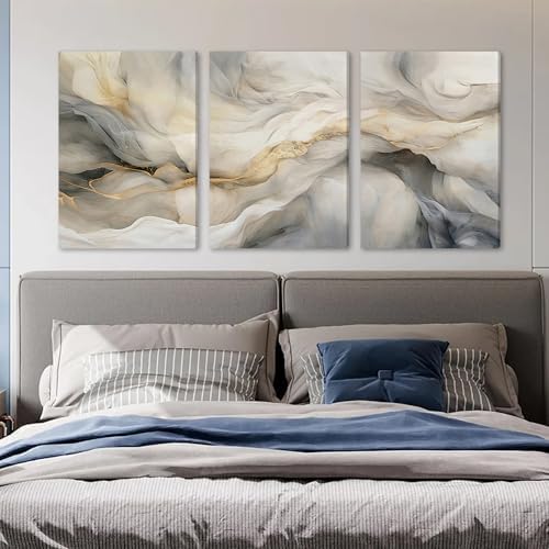 EJPFOGV Triptych Grey White Gold Wrapped Canvas Wall Art 16x24 inches x3 - Image 5