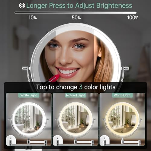 FUNTOUCH 2500mAh Rechargeable Wall Mounted Lighted Makeup Mirror 1X/20X - Image 4
