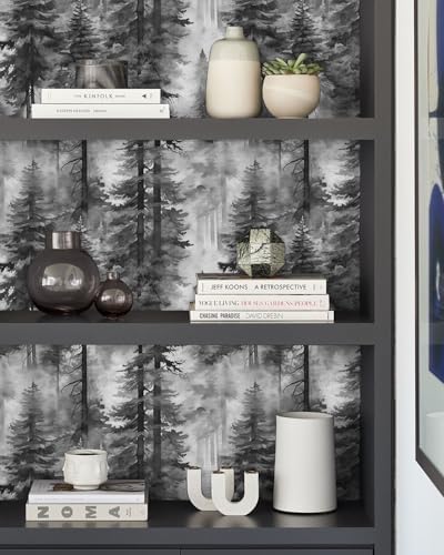 HAOKHOME Forest Peel and Stick Wallpaper Black White Tree Mural Bathroom - Image 6