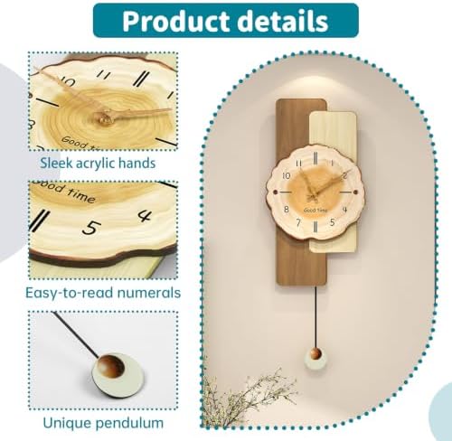 Pendulum Wall Clock for Living Room Decor Silent Battery Operated - Image 5