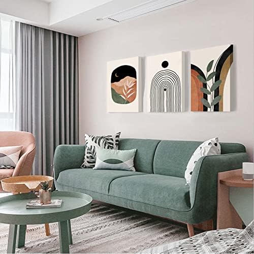 Boho Wall Art Prints Set of 3, Neutral Abstract Geometric Canvas Artwork - Image 2