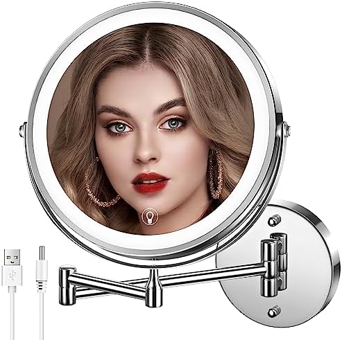 MNIENT Wall Mounted Lighted Makeup Mirror, 1x/10x Rechargeable Magnifying by MNIENT