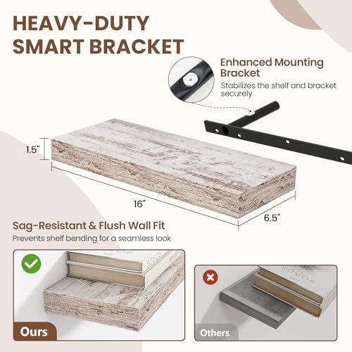 Acovy 16 Inch Floating Shelves for Wall 2 Pack, Wall Mounted Floating Shelf - Image 3