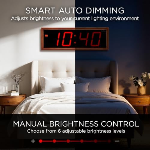Ivation Large Digital Wall Clock, Big LED Display & Stylish Wood Frame - Image 4