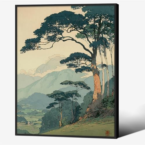 Japanese Forest Black Framed Wall Art Asian Tranquil Mountain Landscape Posters by Unknown