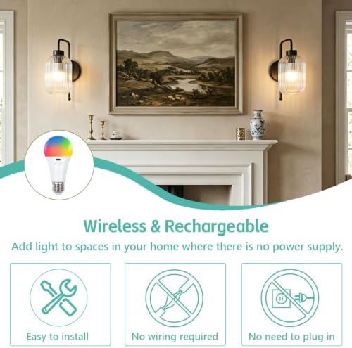 LAMSU Black Battery Operated Wall Sconces Set of 2, Wireless Wall Lights - Image 2