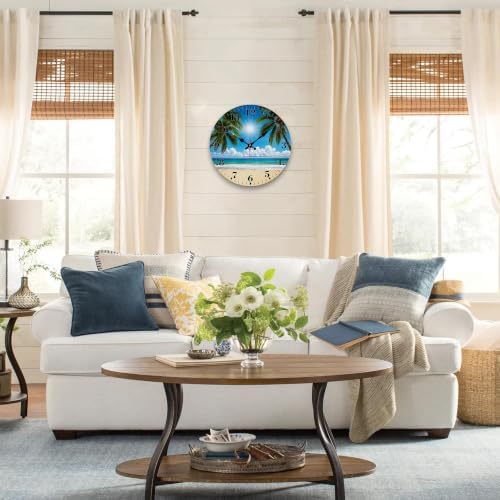 12" Silent Wall Clock, Round Wall Clock, Tropical Beach Palm Trees - Image 4