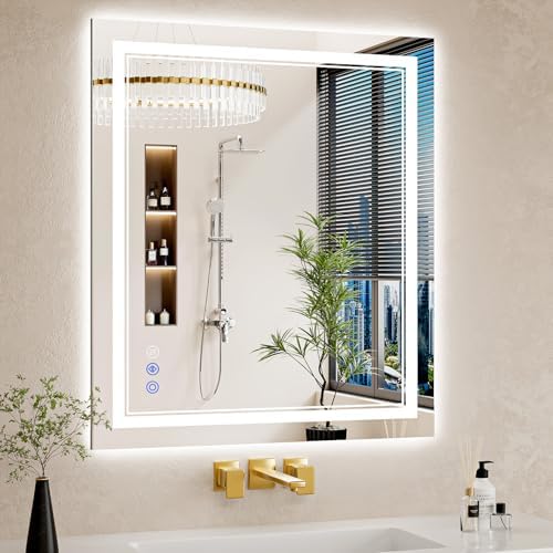 28X32 LED Bathroom Mirror with Lights, Backlit + Front Lit, Led Vanity Mirror by WISSMIELSHOME