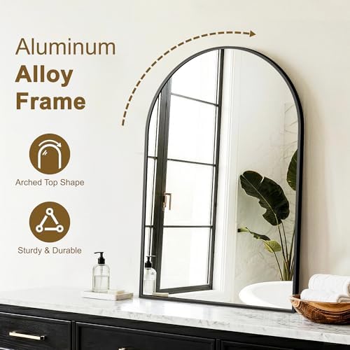 FGU Arched Bathroom Mirror for Over Sink 30"x20" Black Vanity Mirror - Image 4