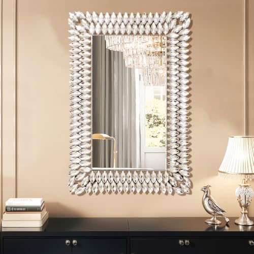 24x36 Inch Rectangle Wall Mirror, Luxury Crystal Diamond Entryway Mirrors by Unknown