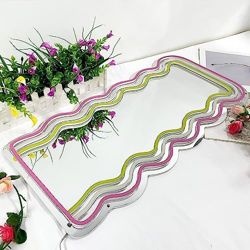 jXIN Wavy Mirror Neon Signs for Wall Decor, Wall Mounted Irregular Decorative - Image 6