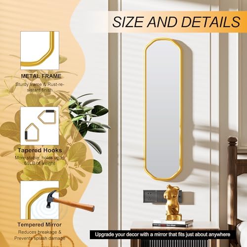 Ferytange Modern Slim Wall Decor Mirror 10"x44" Gold - Image 4